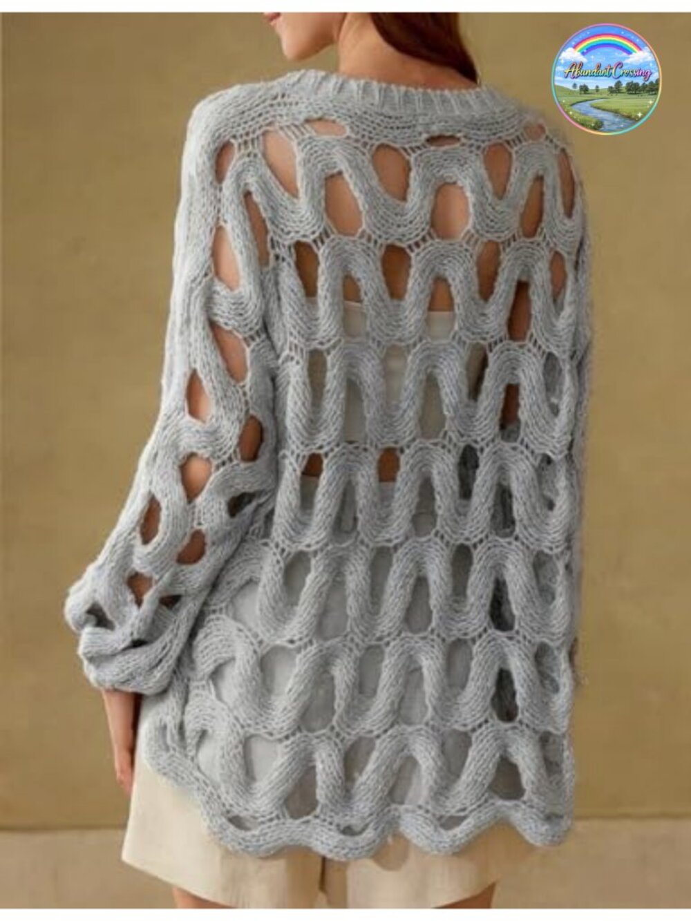 Women's Crochet Hollow Out Pullover Sweater Oversized Chunky Knit Long Sleeve